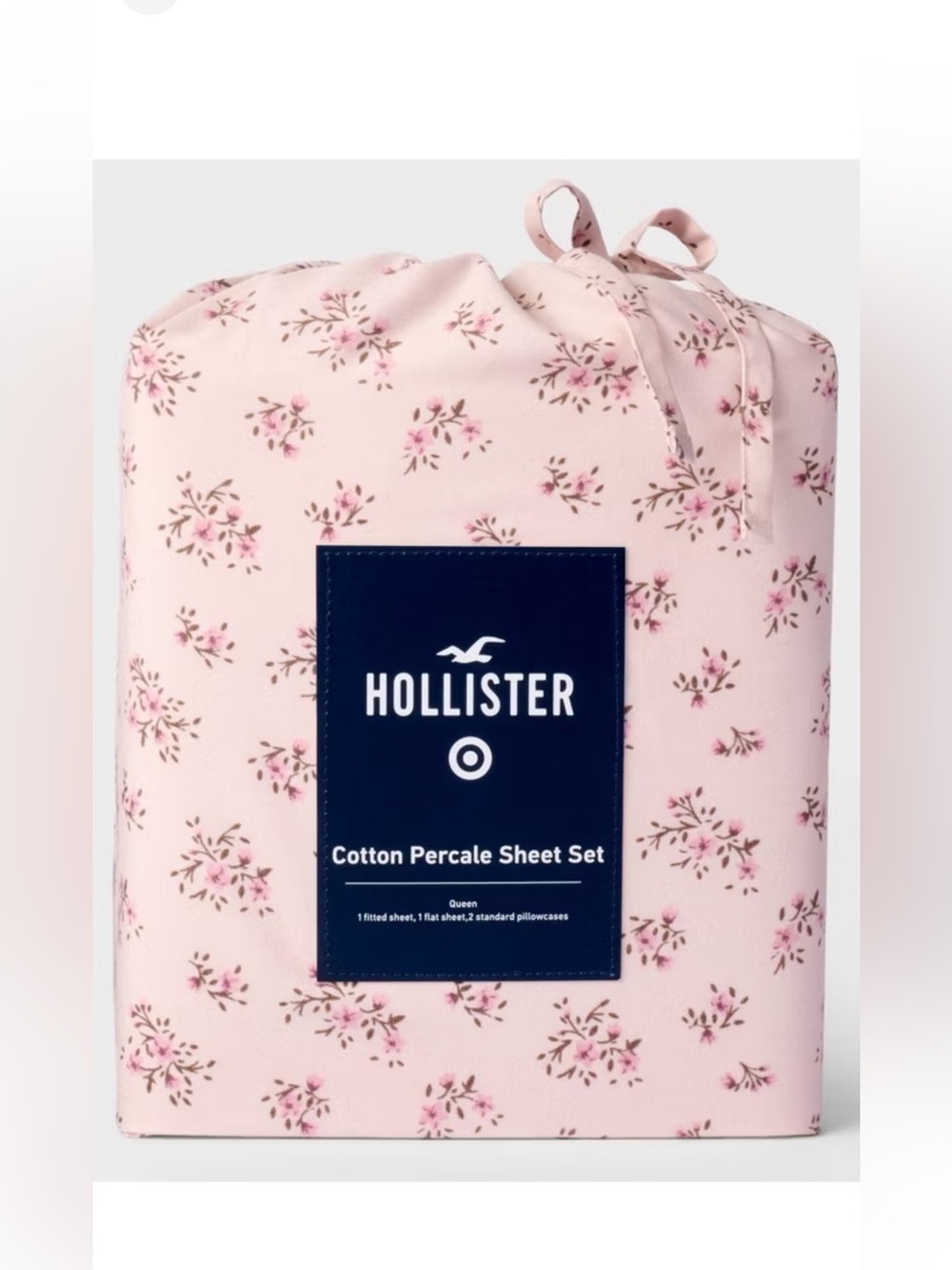 Hollister Target FULL Percale Sheet Set Ditsy Floral Pink College Dorm NEW